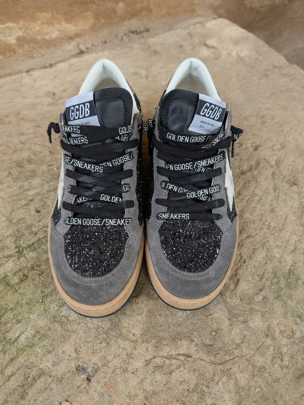 Golden Goose GGDB Kids' Gray & Black Glitter Low-Top Sneakers